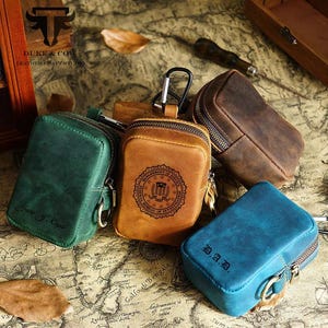 Spersonalizowana mała skórzana saszetka na pasek dla mężczyzn, etui na słuchawki, saszetka na monety