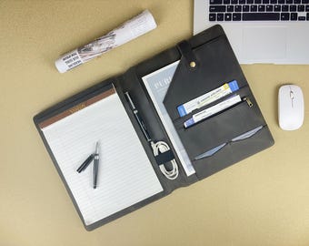 Portafolio de cuero para zurdos, folio grabado personalizado, carpeta de negocios personalizada, regalos de graduación