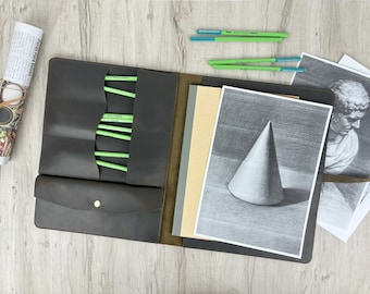 Personalized Leather Sketchbook Cover A4: Engraved Artist Portfolio, Drawing Sketch Cover, Birthday Gift