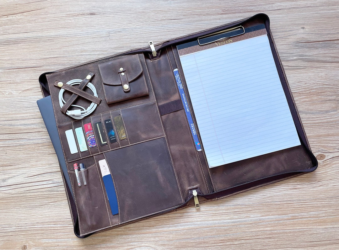 Vintage Leather Portfolio for Men, Legal Size Leather Padfolio With