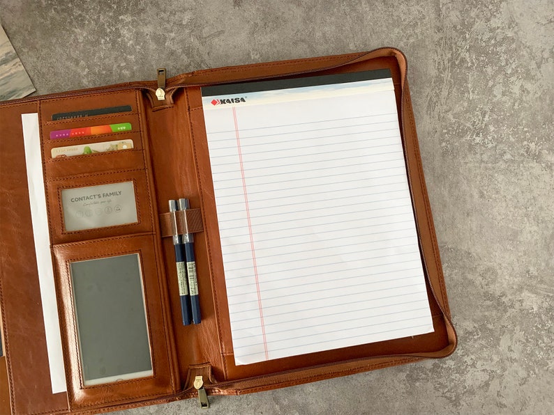 Personalized Leather Portfolio, A4 Document Organizer Folder, Zippered ...