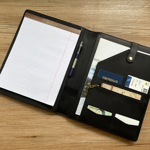 Left-Handed Leather Portfolio for Men, Personalized Padfolio with A4 Notebook Holder,Business Folder,Contract Folio,Graduation Gifts