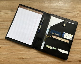 Left-Handed Leather Portfolio for Men,Personalized Padfolio with A4 Notebook Holder,Graduation Gifts