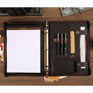 Custom Leather Portfolio Binder for Left-handed, Personalized Padfolio with Name, A4 Leather Notepad Holder for Women, Gifts for Him