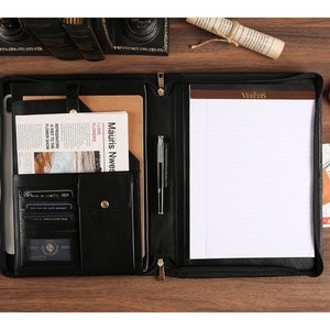 Portafolio de cuero hecho a mano para hombres, portafolio de cuero para currículum vitae para bloc de notas A4, maletín de negocios, portafolio de cuero, regalos de Navidad para él