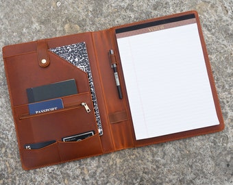 Leather Padfolio for Men, Personalized Portfolio with Name, A4 Letter Size Leather Folder,Business Gift