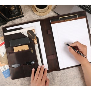 Leather Portfolio for Men, Personalized Padfolio with Clipboard for Left-Hand, Business Folder, A4 Letter Notepad Portfolio, Gift for Him