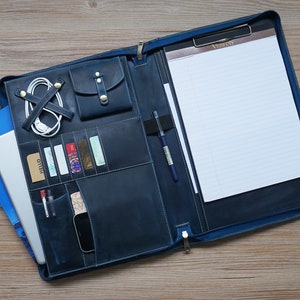 Personalized Leather Portfolio for Men, Legal Size Leather Padfolio with Handle, 15-inch Laptop Portfolio, Gift for Boyfriend/Boss/Father