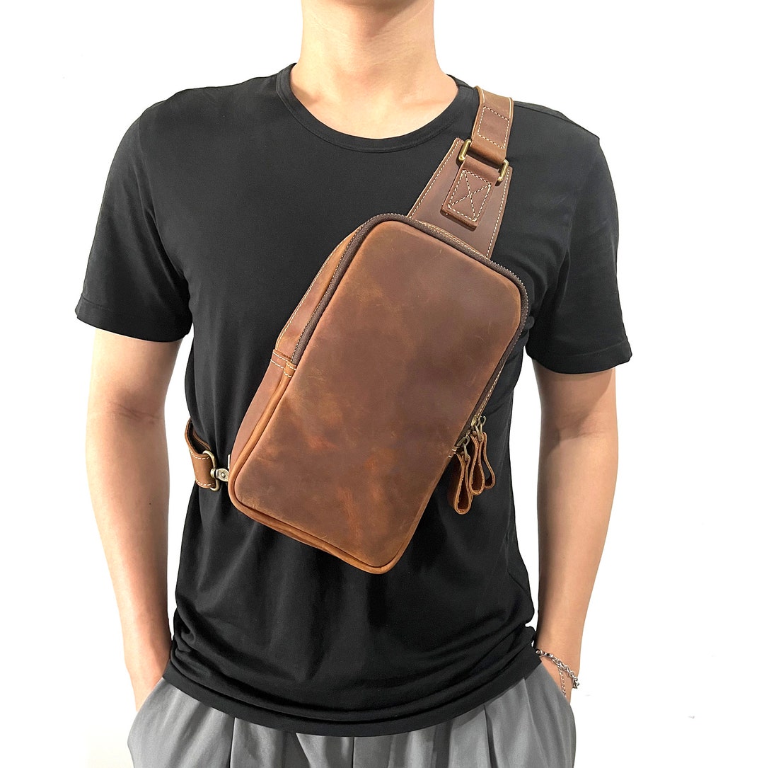 Vintage Leather Sling Bag Men Shoulder Bag Travel Bag - Etsy
