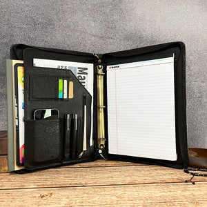 Leather Padfolio with 3 Ring Binder, Leather Portfolio for Men, Binder Portfolio Leather Folder A4, Personalized Gifts for Graduation