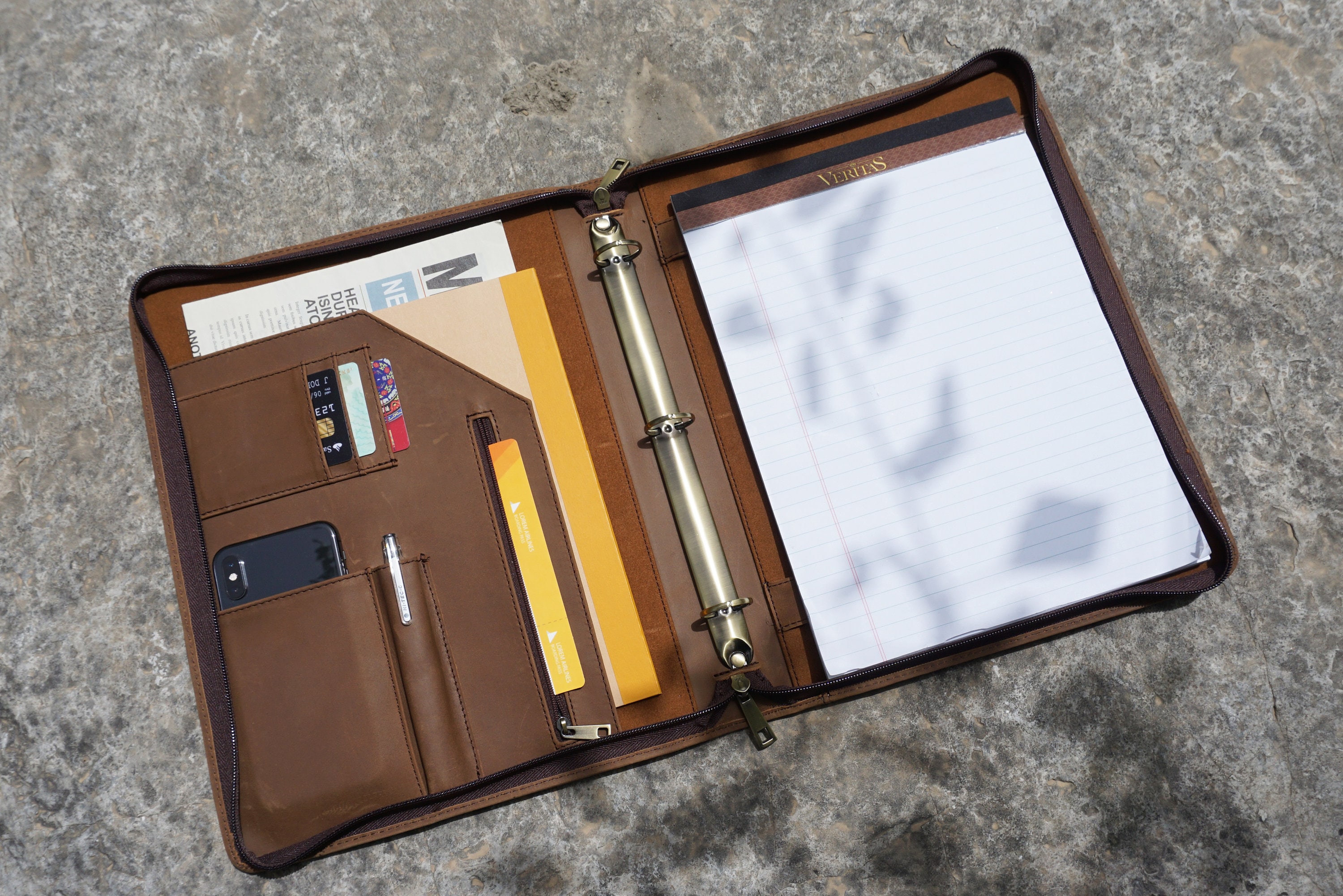 Leather Portfolio 3 Ring Binder Padfolio with Zipper Free Etsy
