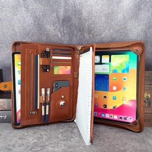 Personalized Leather Portfolio,A4 Notepad Cover,Document Holder,iPad Pro 13" Tablet Folio
