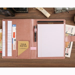Personalized Leather Portfolio Organizer, Pink Leather Padfolio for Women, Business Resume Portfolio Folder, Valentine's Day Gift for Her