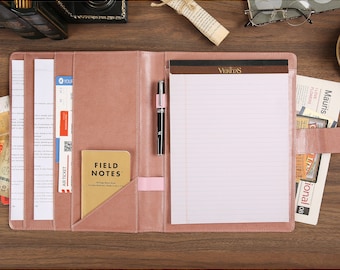 Personalized Pink Vegan Leather Portfolio Organizer: Resume Padfolio
