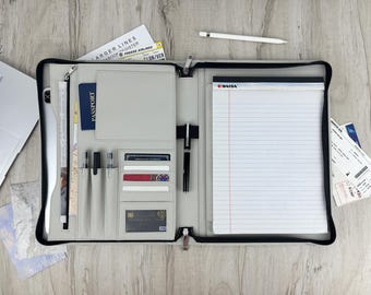 Custom Gray Portfolio for Men, Vegan Leather Padfolio With Zipper, Personalized Folder, Business Gift