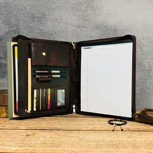 Personalized Leather Portfolio with Name&Logo, Letter Size Notepad Padfolio, Zipper Leather Padfolio for Men, Work Portfolio, Gifts for Him