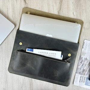 Personalized Leather Laptop Sleeve, Monogrammed 13&#39;&#39;14&quot;MacBook Case, Custom Laptop Bag