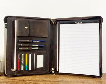 Leather Portfolio with Zipper: Personalized A4 Padfolio