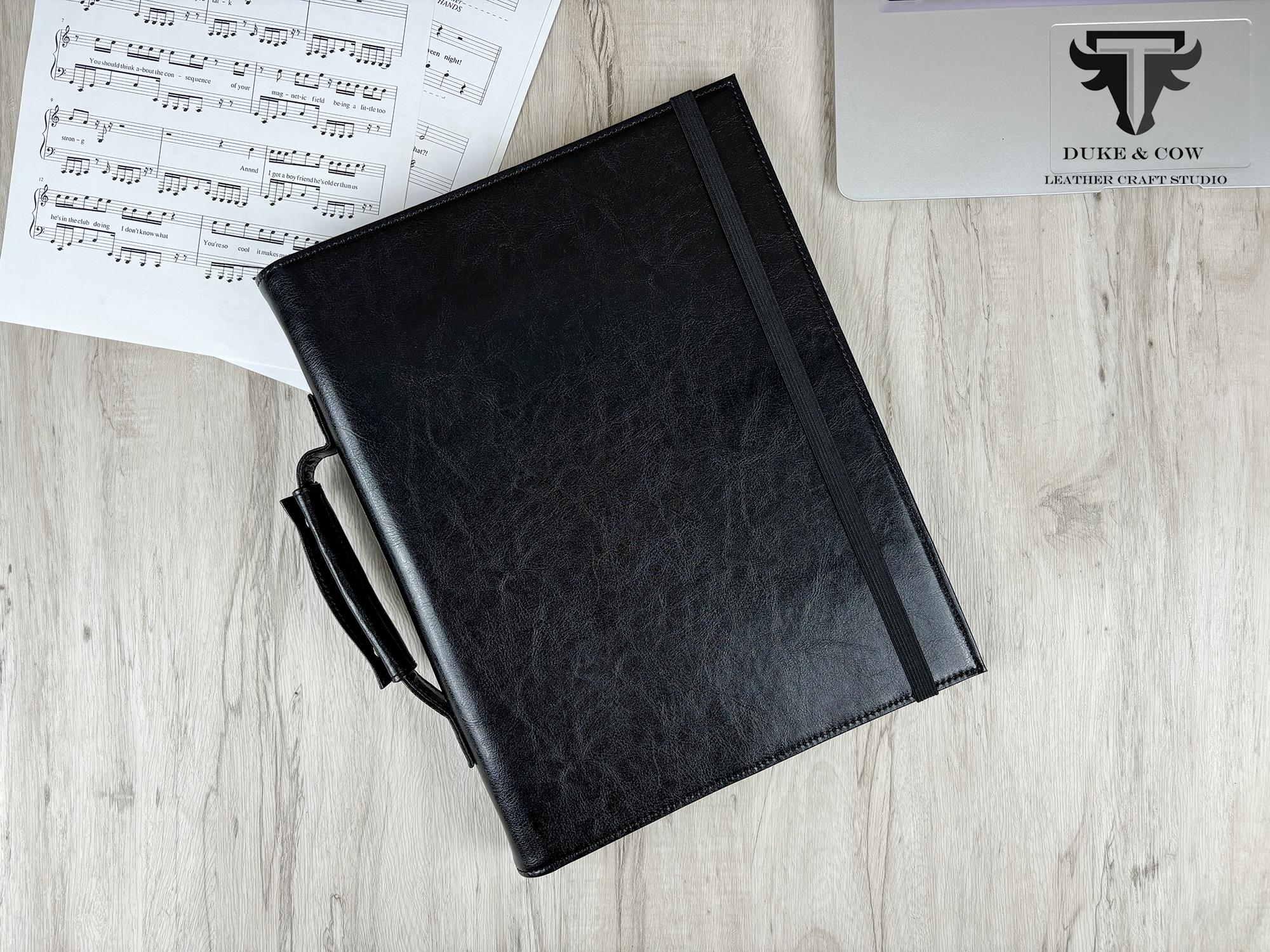 Vegan Leather Sheet Music Folder Choir Binder, Piano Choral Music Portfolio with Handle