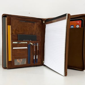 Personalized Leather Portfolio for Men, Custom Name&Logo Leather Padfolio, Business Portfolio with Tablet Holder, Gifts for Graduation