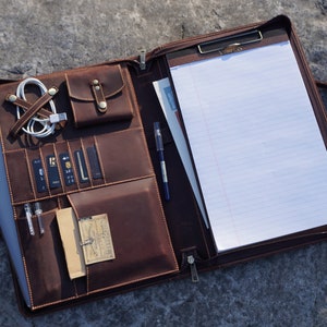 Personalized Leather Portfolio for Men, Legal Size Folder Leather Padfolio, 15-inch Laptop Portfolio with Name, Christmas Gifts for Him