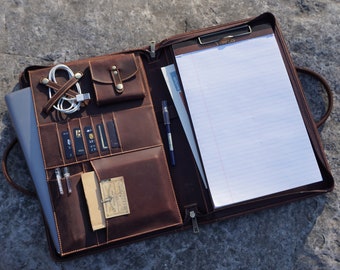 Personalized Leather Portfolio for Men,Legal Size Folder Leather Padfolio,15-inch Laptop Folio with Name,Christmas Gifts