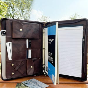 Portafolio de negocios de cuero personalizado, portafolios de cuero personalizado con portadocumentos A4, regalo corporativo con iniciales monograma para él/ella