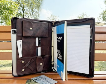 Portafolio de negocios de cuero personalizado, portafolios de cuero personalizado con portadocumentos A4, regalo corporativo