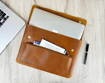 Personalized Leather MacBook Sleeve, Crazy Horse Leather Laptop Case, Business Gift