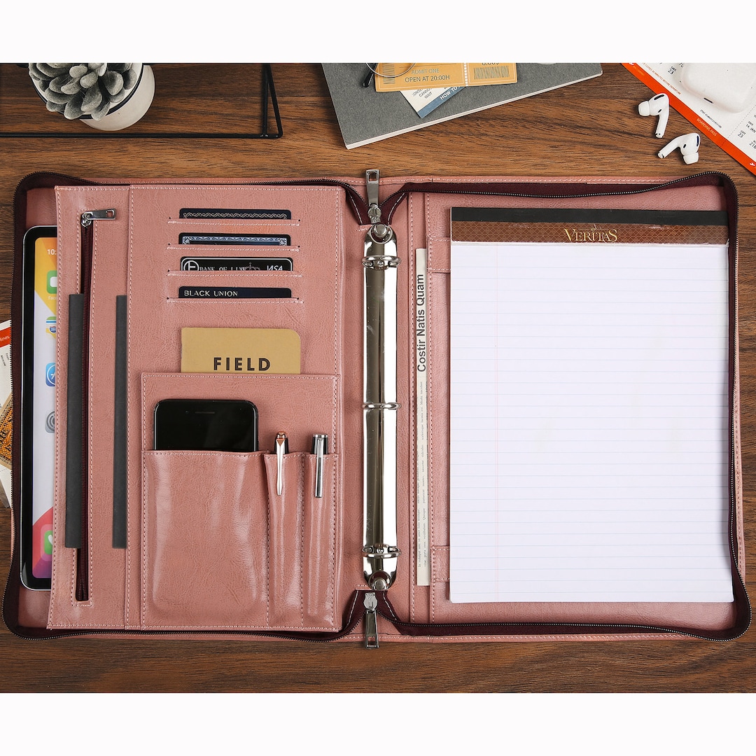 Women Portfolio Pink Leather Padfolio A4, Personalized Leather