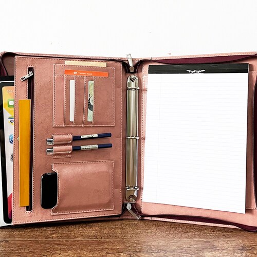 Leather Portfolio Binder Personalized Padfolio With Logo Etsy