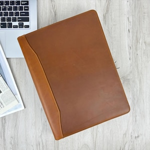 Leather Portfolio with Clipboard, Personalized Leather Padfolio for Men,3-Ring Binder Folder, Business Gift