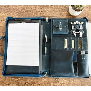 Handmade Leather Portfolio for Left-Handed, Legal Size Notepad Padfolio with Handle, 15-inch Laptop Portfolio for Men , Gift for Him/Father
