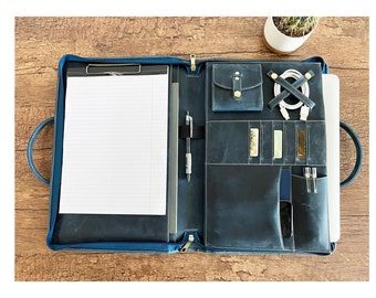 Leather Left-Handed Portfolio,Legal Size Padfolio with Handle,15'' Laptop Bag,Business Folder