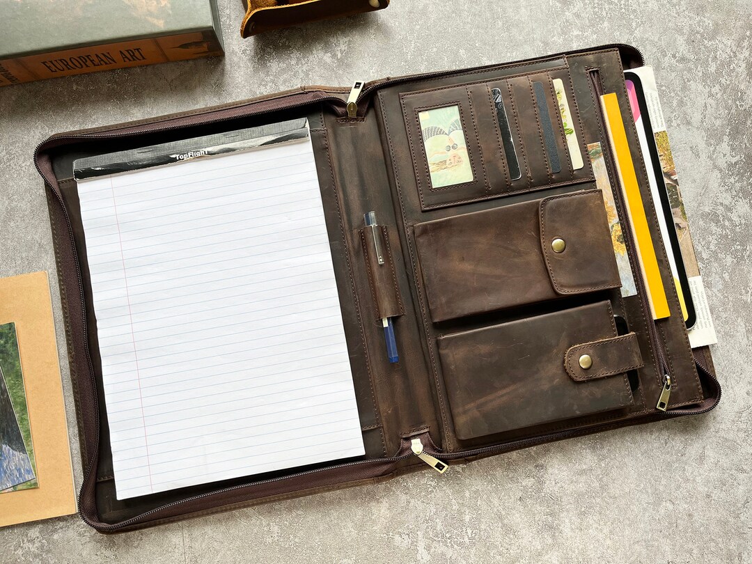 Leather Portfolio for Left Handed, Personalized Padfolio Folder for Men