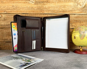 Personalized Leather Portfolio for Men, Leather Padfolio Cover, A4 Notepad Folder with Name,Birthday Gift