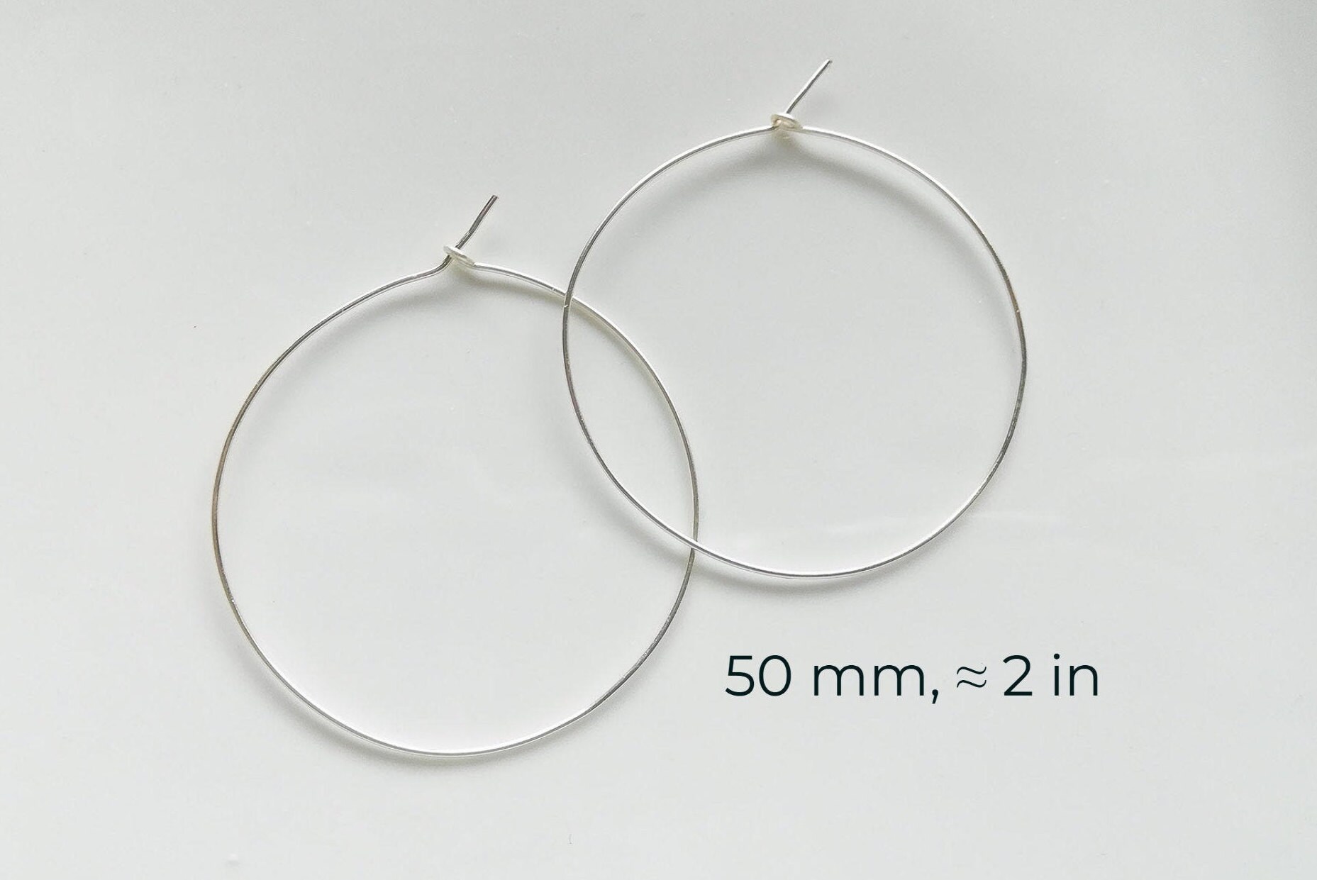 Sterling Silver Thin Hoops Simple Dainty Hoops 50mm Hoops Etsy