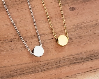 Tiny Circle Charm Necklace (Silver or Gold), 1 Total, Metal Blank #52, Mirror Polish Stainless Steel Hypoallergenic