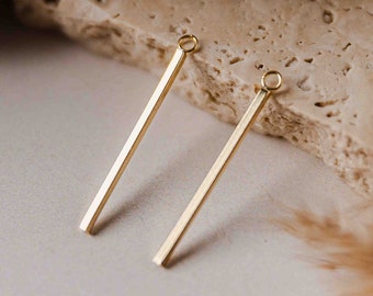 33mm Gold Stainless Steel Pendant Connectors, 10 Pcs Surgical Stainless Earring Finding, Rectangle Bar Loop