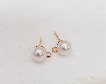 6mm GOLD and Imitation Pearl Stud Posts with Stainless Steel Posts, 10 Pieces, Stud Post Connector with Loop