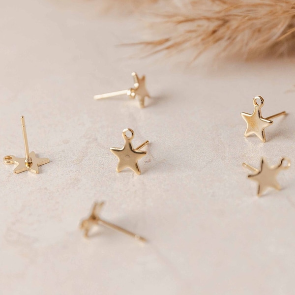 Gold Stainless Steel Star Stud with Loop, Stainless Earring Finding
