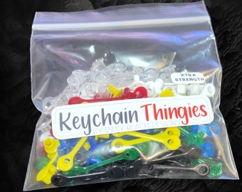 100 Pieces Mixed Color Keychain Thingies® (Xtra Strength), Keychain and Lanyard Clip Components, Key Ring Snap Connector Tabs, Monarch Pine