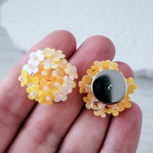 NEW - Holographic Yellow Flower Topper 15mm, 1 Pair, Stud Connector, All Stainless Steel Finding,  Premium Studs
