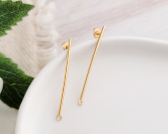 GOLD Elongated Bar Stainless Steel Stud with Loop, Stainless Earring Finding