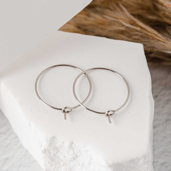 20mm SILVER Hoop Stainless Finding, 10 pieces, Surgical Stainless Earring Ear Wire, Wine Glass Charm