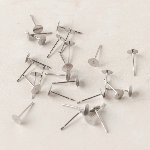 BULK 5mm Flat Pad Earring Posts, Surgical Stainless Steel, 100 Pieces 50 Pairs, Hypoallergenic Tarnish Resistant