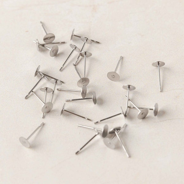 BULK 4mm Silver Flat Pad Earring Posts, Surgical Stainless Steel, 100 Pieces 50 Pairs, Hypoallergenic Tarnish Resistant