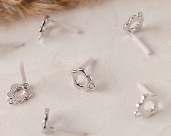 Open Flower SILVER Stud Connectors with Loops, 10 pcs, Spring Floral, Stainless Steel Posts, Hypoallergenic Findings