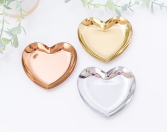 Heart Ring Dishes (Gold, Silver, or Rose Gold), 1 Piece, Metal Blank #55 Polished Stainless Steel Jewelry Tray, Trinket Holder Organizer