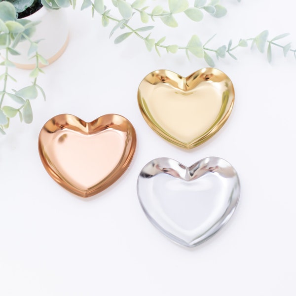 Heart Ring Dishes (Gold, Silver, or Rose Gold), 1 Piece, Metal Blank #55 Polished Stainless Steel Jewelry Tray, Trinket Holder Organizer